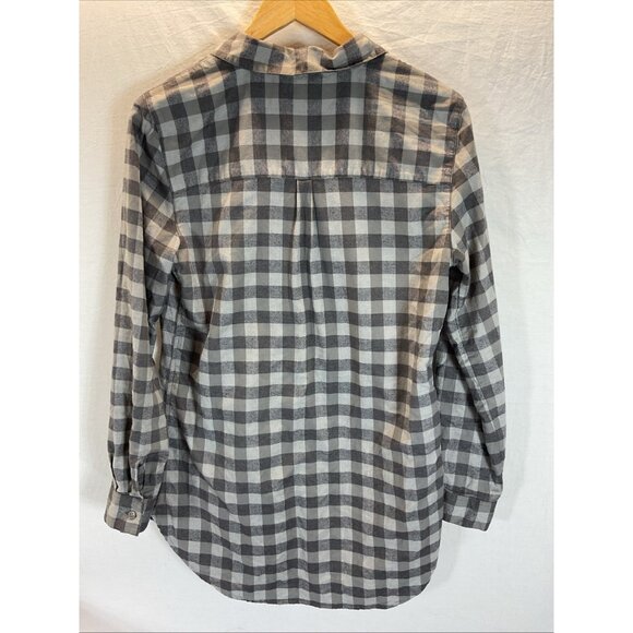 Garnet Hill size 10 Gray flannel Buffalo plaid Organic Pima Button Up‎ Tunic Top - Picture 2 of 9